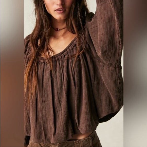 We The Free All About The Bubble Top in Brown Sizes XS,S New With/out Tags - Picture 2 of 3